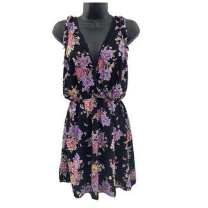 Pink Rose Vneck Black Floral Dress Size Small Cute Sundress